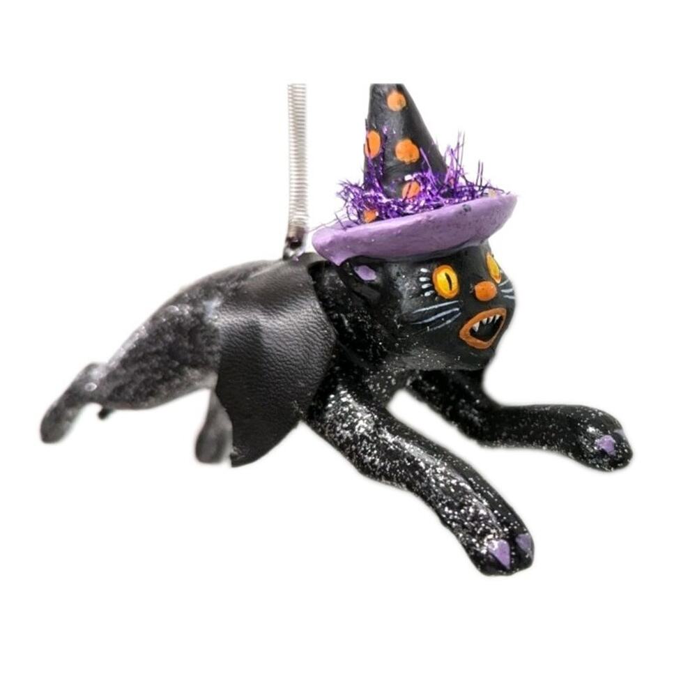 Vtg Bombay Flying Black Cat Bat Witch Halloween Ornament Decor Retro Folk Art